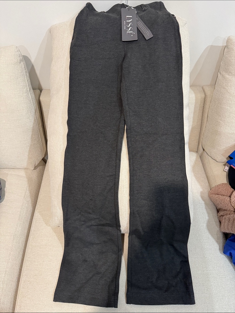 Lysse Charcoal Knit Straight-Leg Pants Brand New